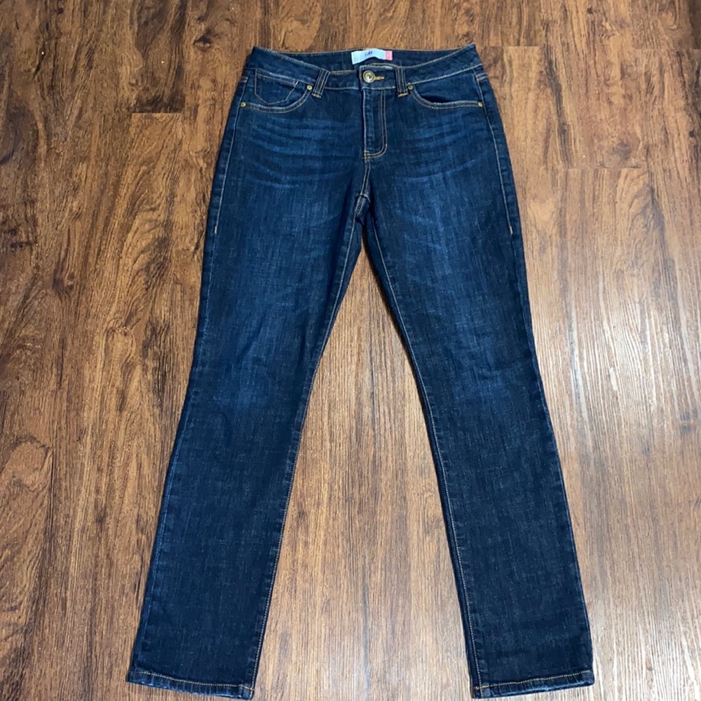 Cabi Deep Blue Wash High Straight Jeans